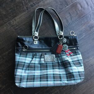 Coach Poppy Tartan Shoulder Handbag Tote RARE